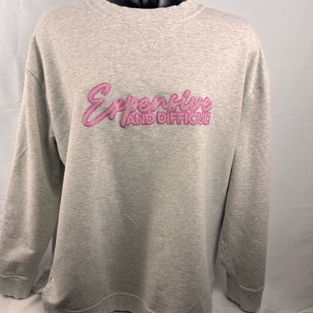 Gray Crewneck with Pink Design - Expensive and Difficult